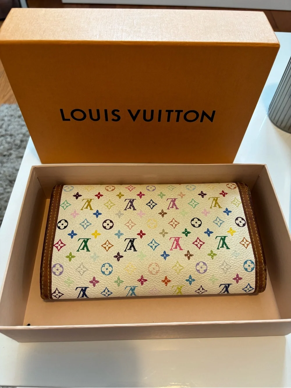 Louis Vuitton Multicolor Monogram Continental Wallet - Cream with Brown Trim